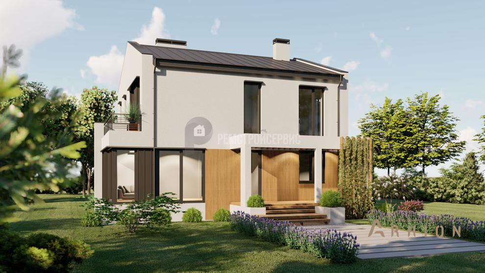 6. Проект двухэтажного дома в немецком стиле с двускатной кровлей, t-93-01, площадью - 217 кв c терассой